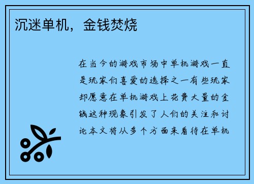 沉迷单机，金钱焚烧
