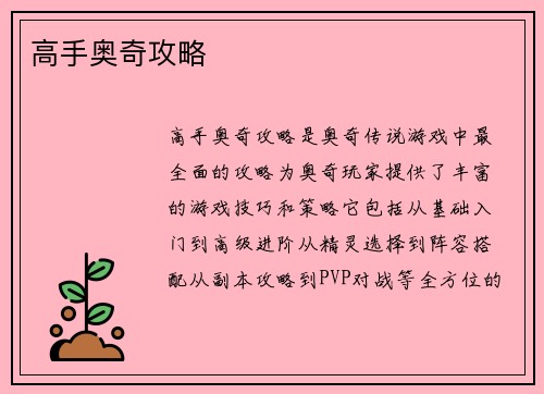 高手奥奇攻略
